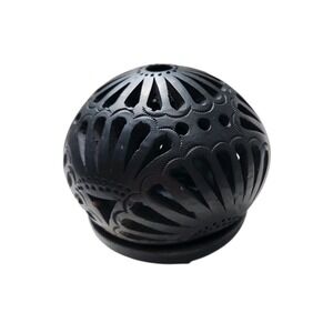 Handmade Black Clay Pottery Votive Candle Holder – Floral Cutout – Oaxaca Style